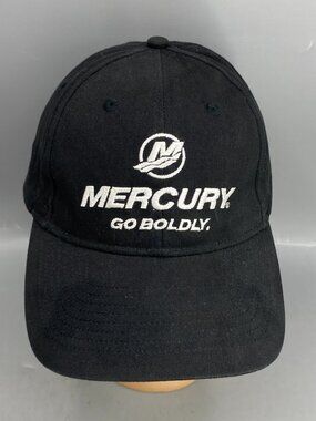 Mercury Marine Baseball Hat Mens ONe Size Black Motor Go Boldly Boat Hook & Loop